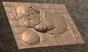 STL 3D File - Bulldog Puppy with Ball