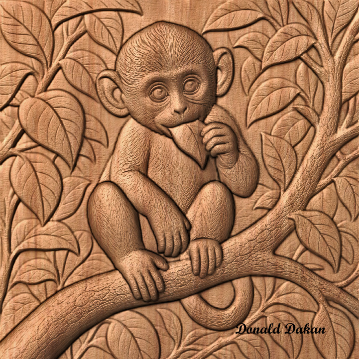 Monkey in Tree STL File for CNC Router