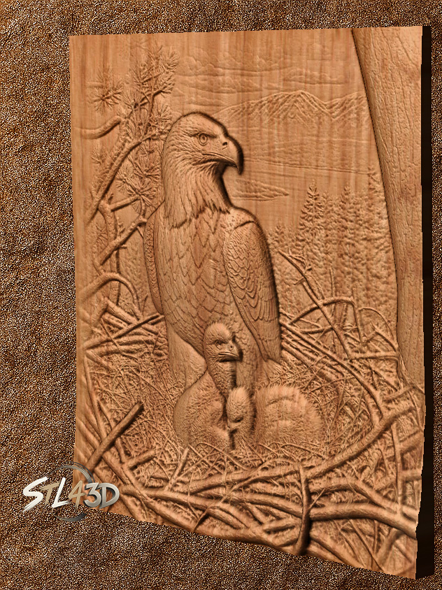 Eagle in Nest 1 Eagle in Nest STL File for CNC Router & Wood Carving