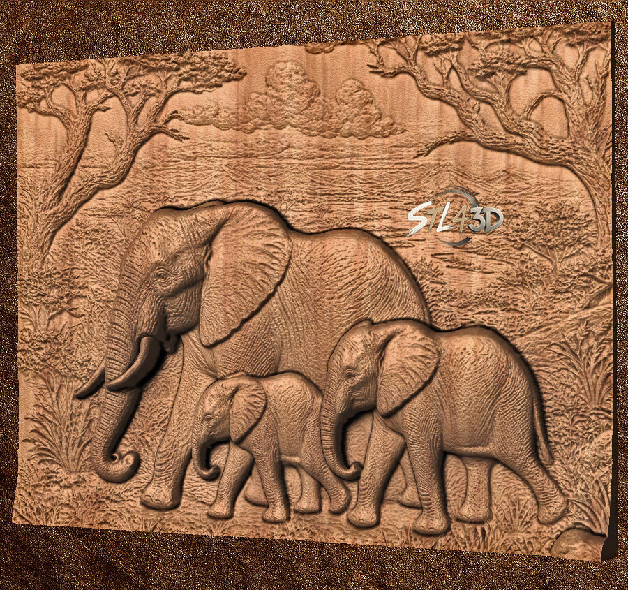 Elephant Family 1 Elephant Family STL File for CNC Router