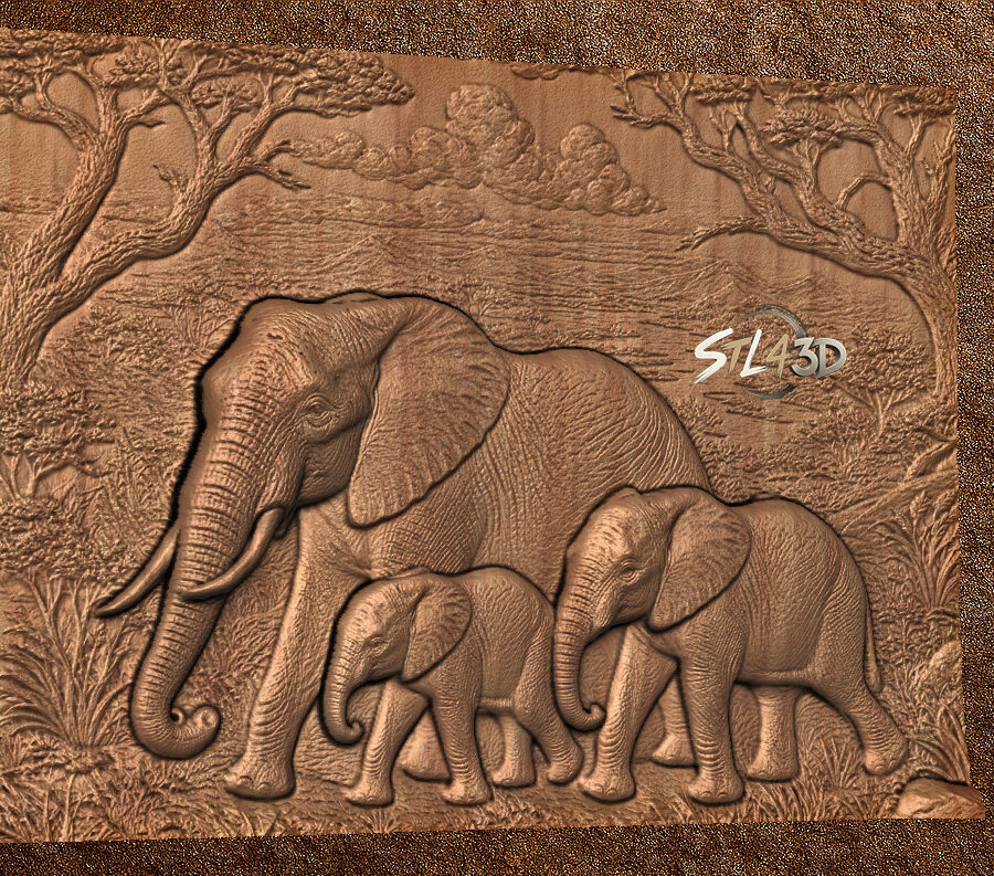 Elephant Family 2 Elephant Family STL File for CNC Router
