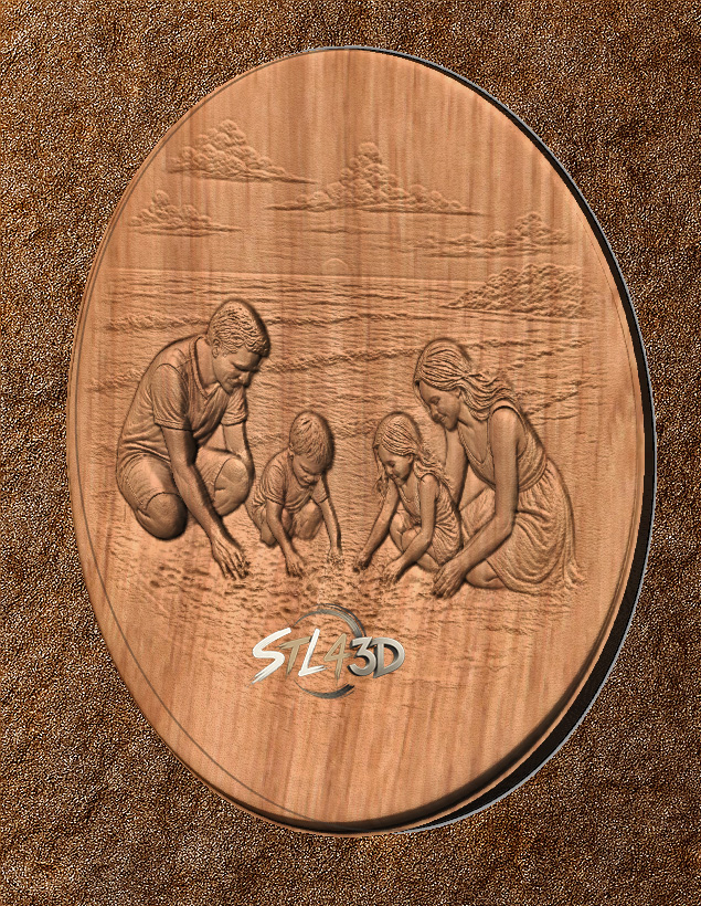 Family At Beach 1 Family at Beach STL File for CNC Router & Wood Carving