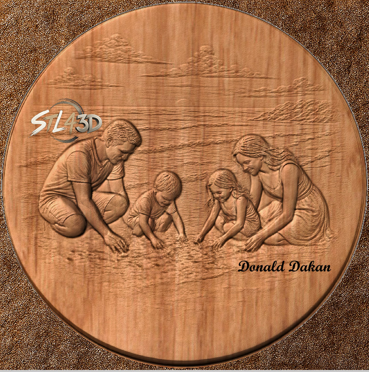 Family at Beach STL File for CNC Router & Wood Carving