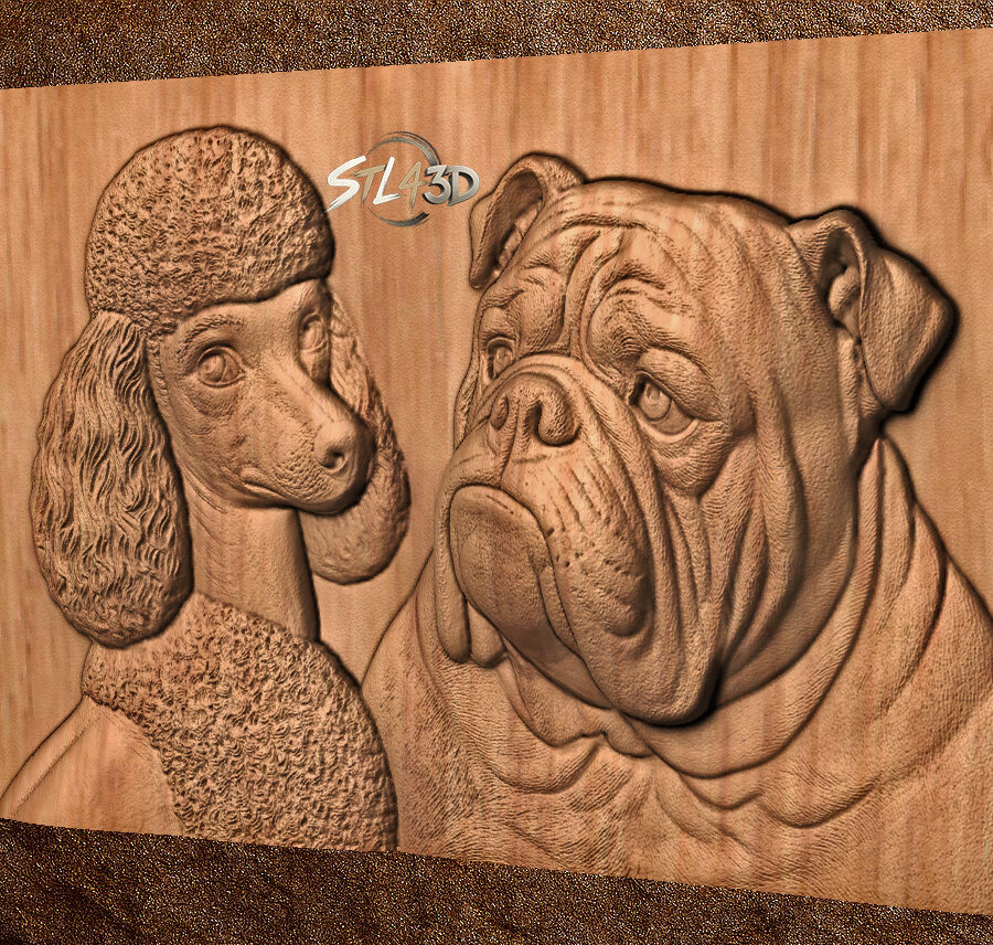 French Poodle and Bull Dog 1 French Poodle and Bull Dog STL File for CNC Router