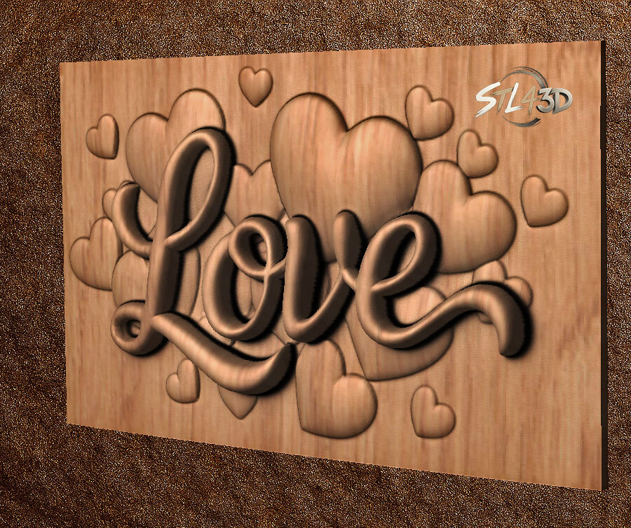 Love and Hearts 1 Love and Hearts STL File for CNC Router & Wood Carving