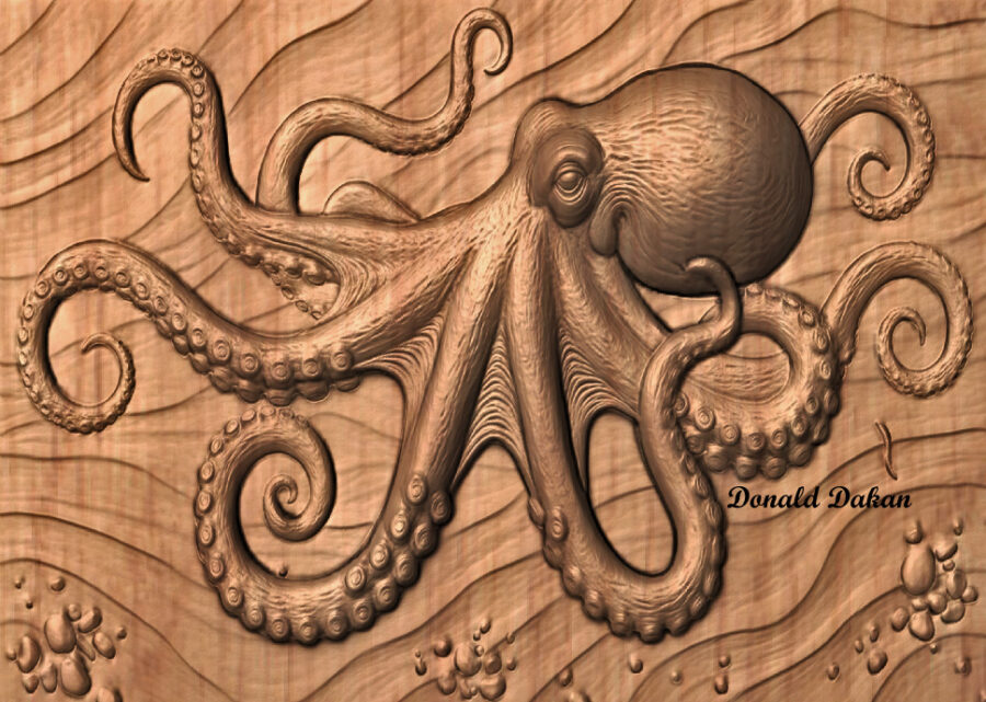 Octopus Ocean Relief Octopus Ocean Relief STL File – CNC Wood Carving Design