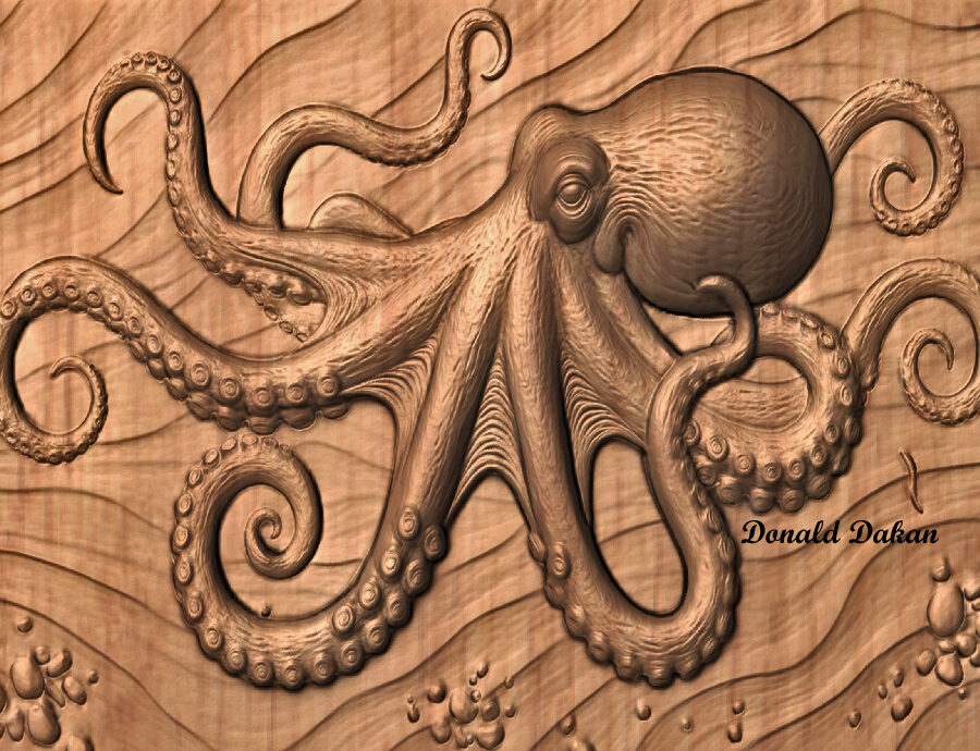 Octopus Ocean Relief STL File – CNC Wood Carving Design