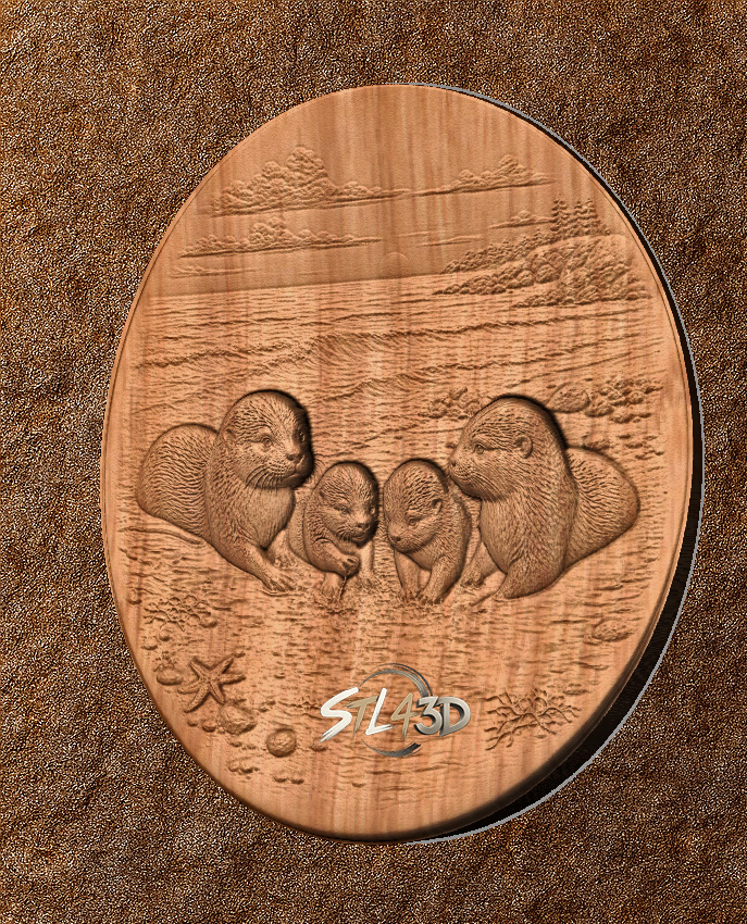 Otter Family 1 Otter Family STL File for CNC Router