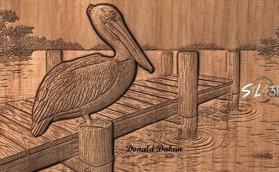 Pelican on Dock Pelican on Dock STL File for Wood Carving