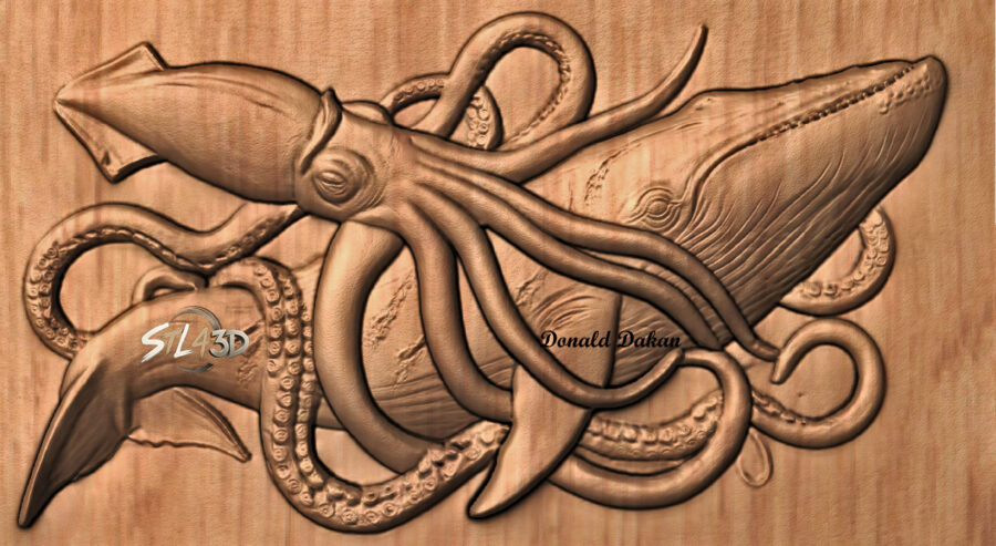Whale and Squid Whale and Squid STL File for CNC Router & Wood Carving