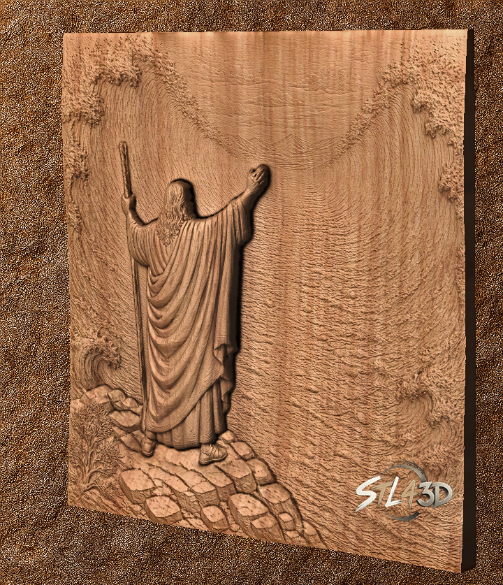 Moses Parting the Sea 1 Moses Parting the Sea STL File for CNC Router & Wood Carving