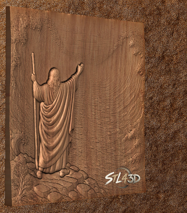 Moses Parting the Sea 2 Moses Parting the Sea STL File for CNC Router & Wood Carving