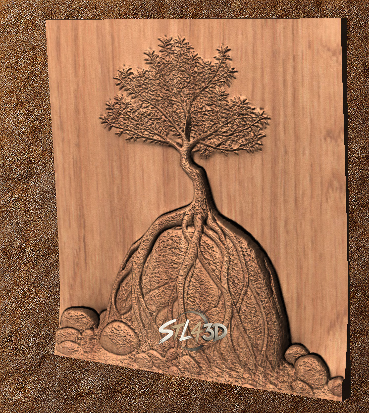 Tree on Rock 1 Tree on Rock STL File for CNC Router & Wood Carving