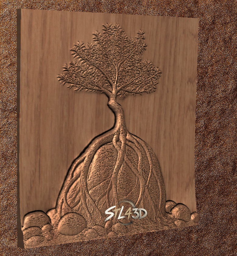 Tree on Rock 2 Tree on Rock STL File for CNC Router & Wood Carving