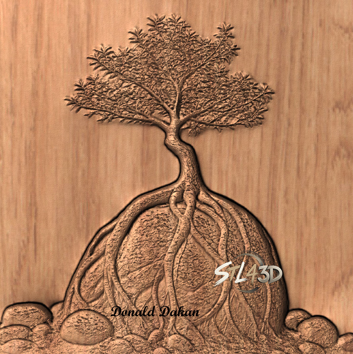 Tree on Rock STL File for CNC Router & Wood Carving