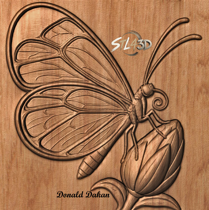 Butterfly on Bud STL File Nature Inspired 3D Model